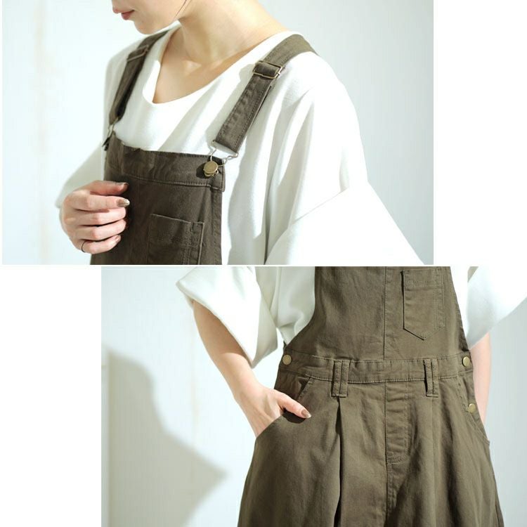 大きいサイズ レディース マキシ丈ツイルフレアサロペスカート　wc-0247