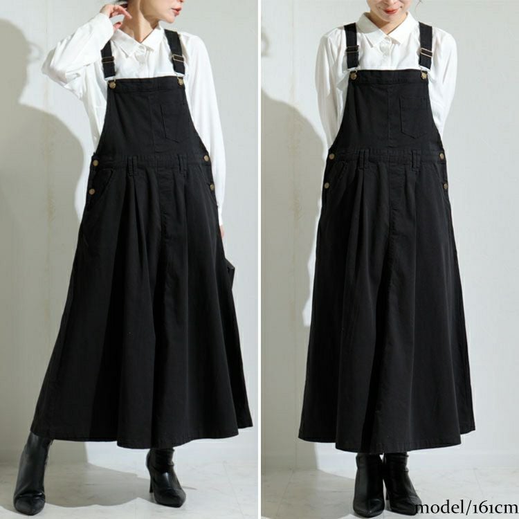 大きいサイズ レディース マキシ丈ツイルフレアサロペスカート　wc-0247