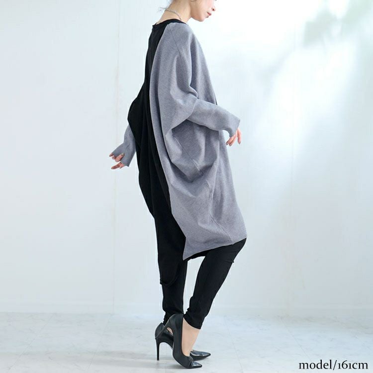 大きいサイズ レディース バイカラーVネックニットワンピース　gold878