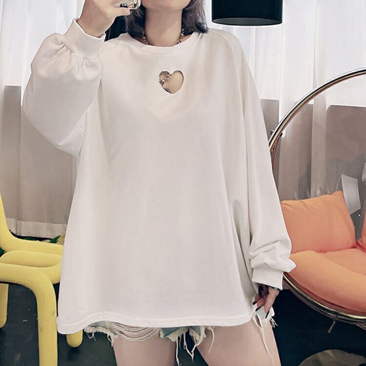 大きいサイズ レディース 胸元ハートくり抜きプルオーバー　goldy-840 【メール便可】