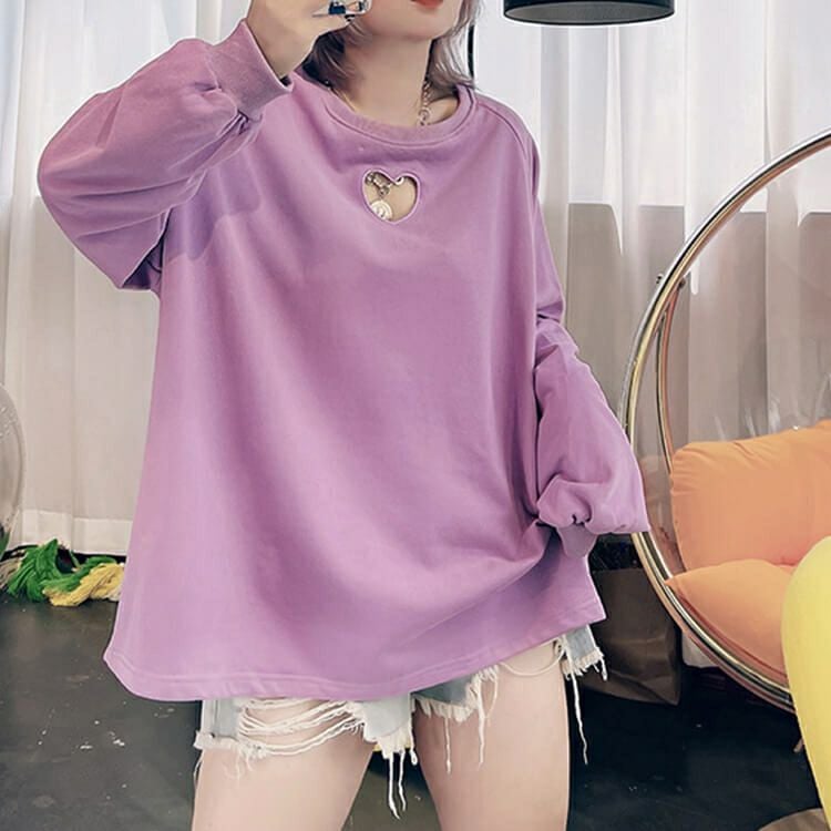 大きいサイズ レディース 胸元ハートくり抜きプルオーバー　goldy-840 【メール便可】