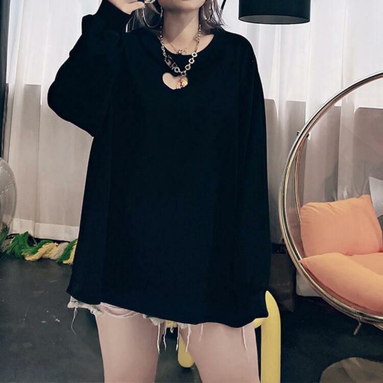 大きいサイズ レディース 胸元ハートくり抜きプルオーバー　goldy-840 【メール便可】 ブラック