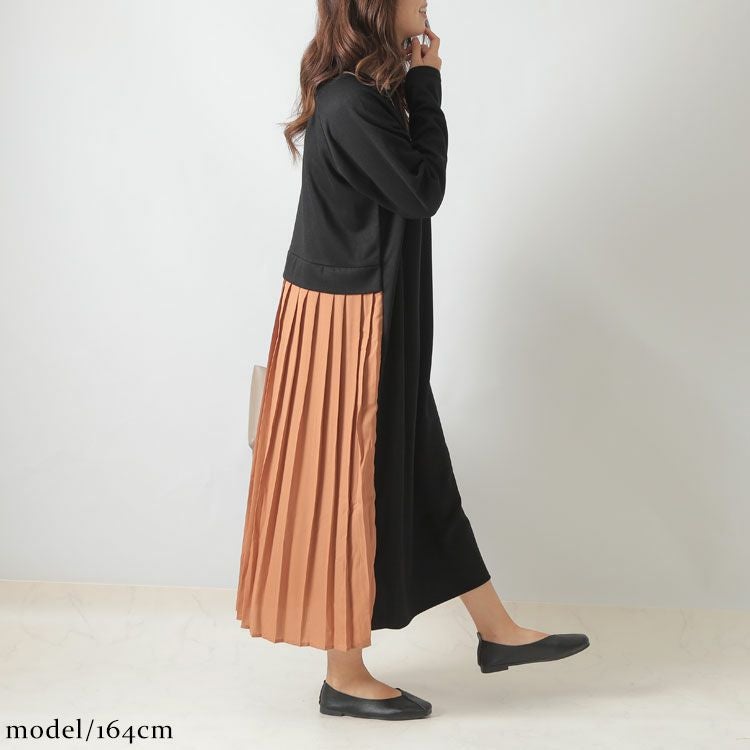 大きいサイズ レディース 前後2wayプリーツワンピース　gold881