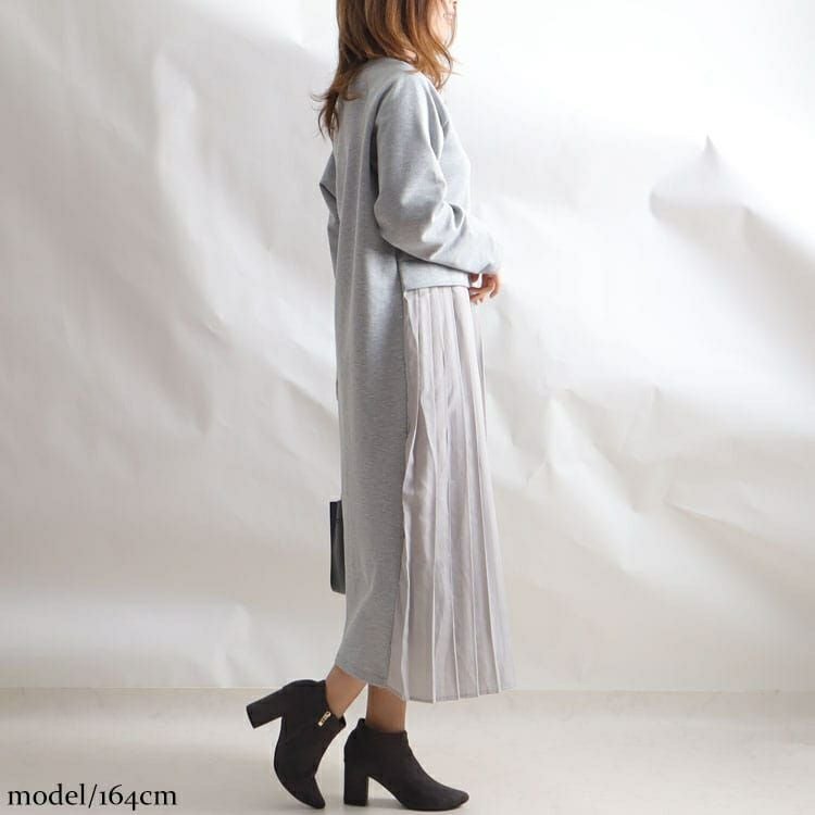 大きいサイズ レディース 前後2wayプリーツワンピース　gold881