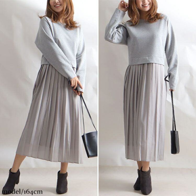 大きいサイズ レディース 前後2wayプリーツワンピース　gold881