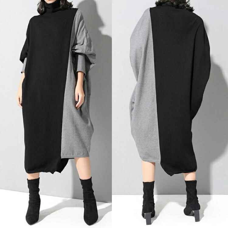 大きいサイズ レディース バイカラー長袖ワンピース　goldy-841 【メール便可】