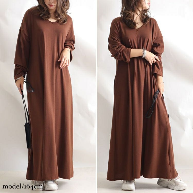 大きいサイズ レディース カットソーマキシ丈ワンピース　goldy-881