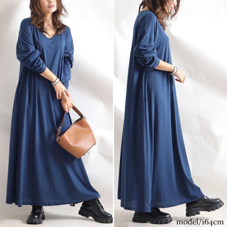 大きいサイズ レディース カットソーマキシ丈ワンピース　goldy-881