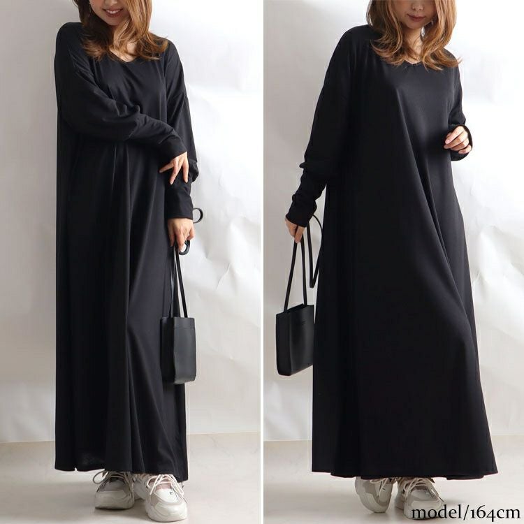 大きいサイズ レディース カットソーマキシ丈ワンピース　goldy-882