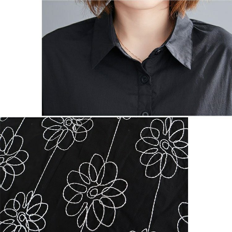 大きいサイズ レディース 花刺繍切替えシャツワンピース　goldy-878