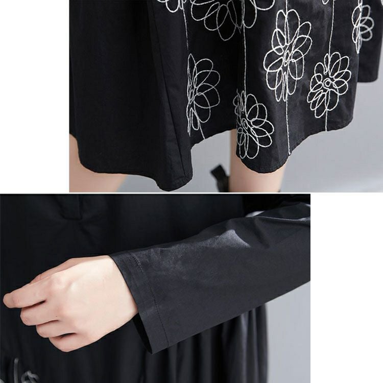 大きいサイズ レディース 花刺繍切替えシャツワンピース　goldy-878