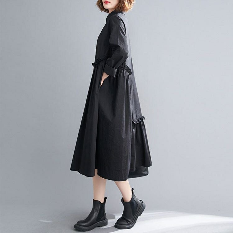 大きいサイズ レディース 花刺繍切替えシャツワンピース　goldy-878