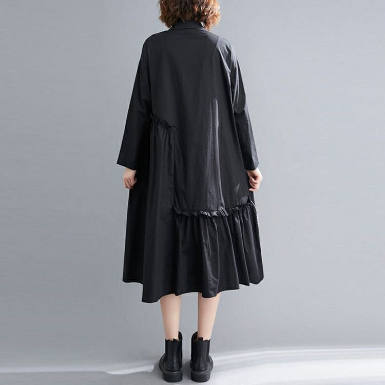 大きいサイズ レディース 花刺繍切替えシャツワンピース　goldy-878