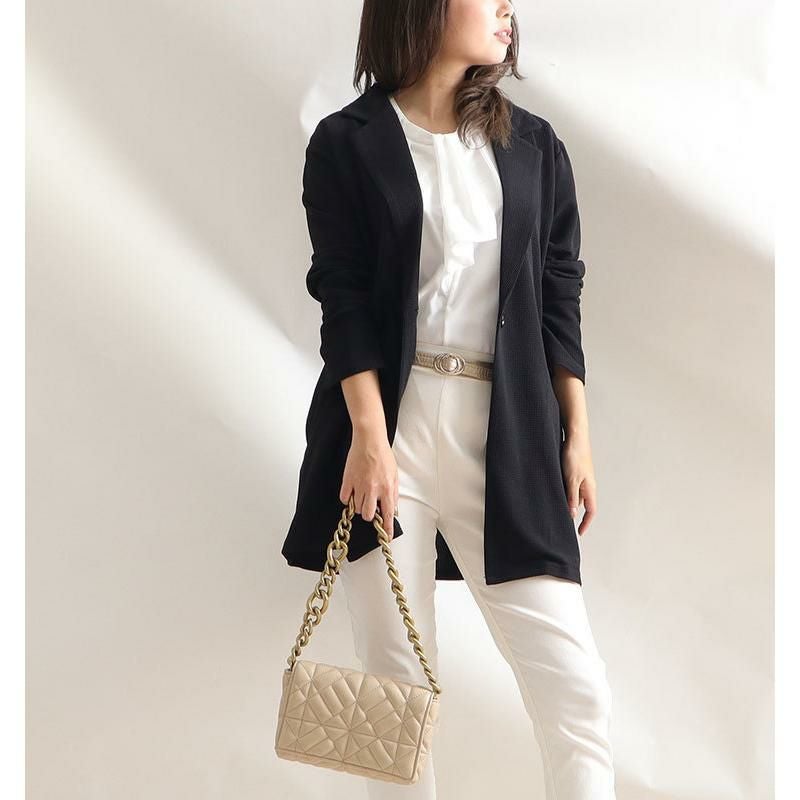 大きいサイズ レディース ロング丈テーラードジャケット　mncut-122043 ブラック