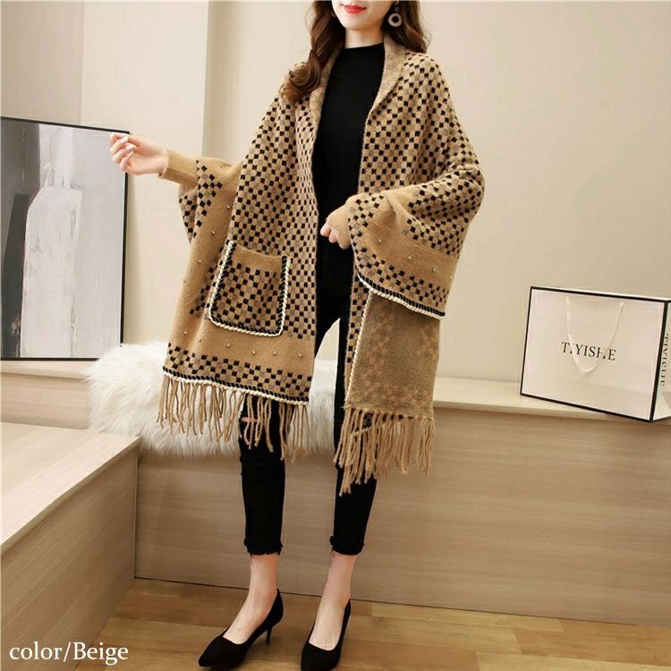 大きいサイズ レディース ストール風ニットカーディガン　goldy-893