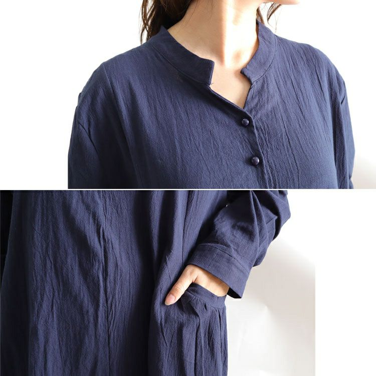 大きいサイズ レディース ロング丈コットンシャツワンピース　goldy-884