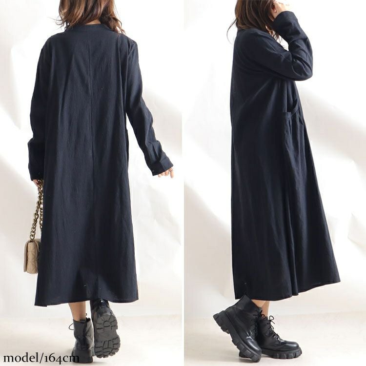 大きいサイズ レディース ロング丈コットンシャツワンピース　goldy-884