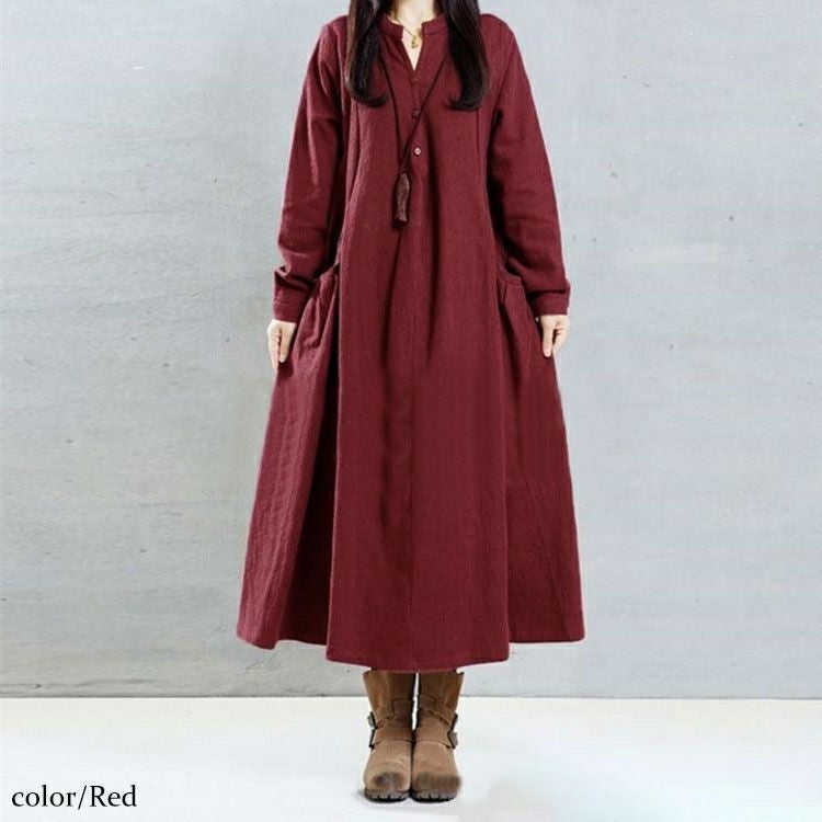 大きいサイズ レディース ロング丈コットンシャツワンピース　goldy-884