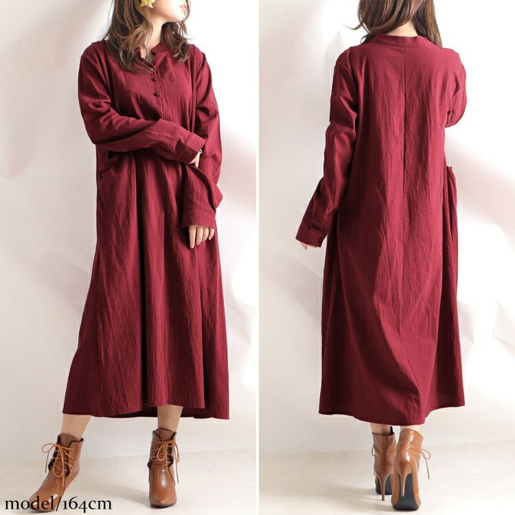 大きいサイズ レディース ロング丈コットンシャツワンピース　goldy-884