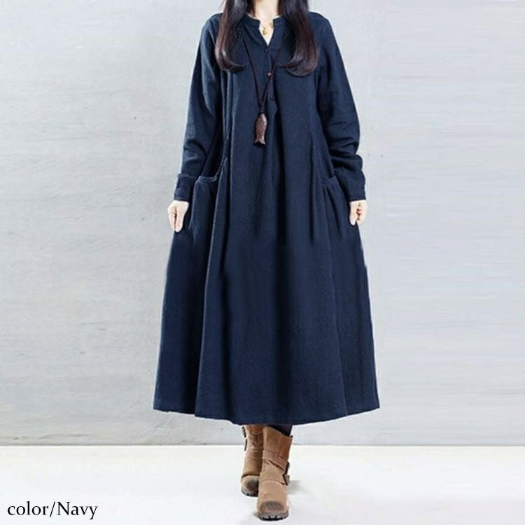 大きいサイズ レディース ロング丈コットンシャツワンピース　goldy-884