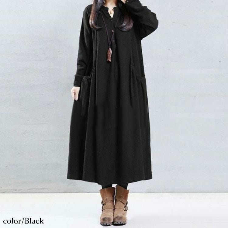 大きいサイズ レディース ロング丈コットンシャツワンピース　goldy-884 ブラック