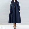 大きいサイズ レディース ロング丈コットンシャツワンピース　goldy-884 ネイビー