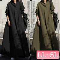 大きいサイズ レディース マキシ丈シャツワンピース　goldy-880