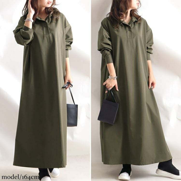 大きいサイズ レディース マキシ丈シャツワンピース　goldy-880