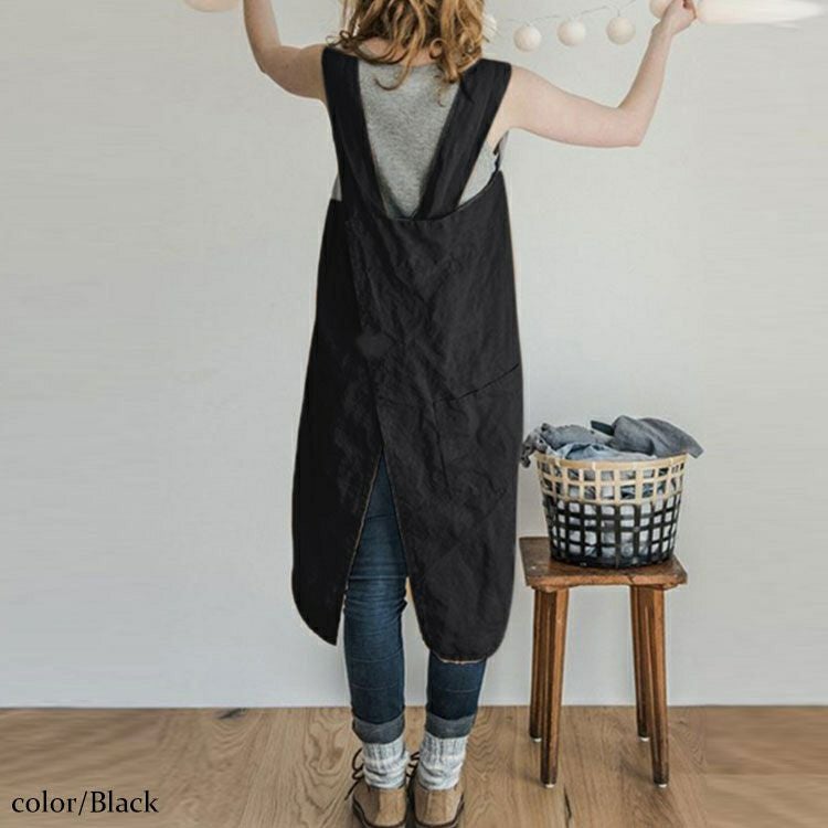 大きいサイズ レディース ポケット付きコットンエプロン　goldy-877