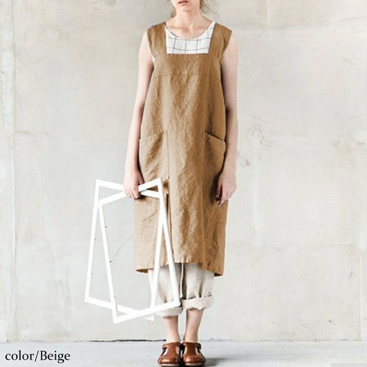 大きいサイズ レディース ポケット付きコットンエプロン　goldy-877