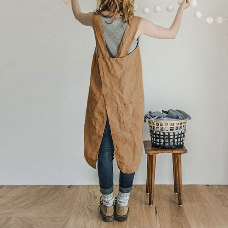 大きいサイズ レディース ポケット付きコットンエプロン　goldy-877