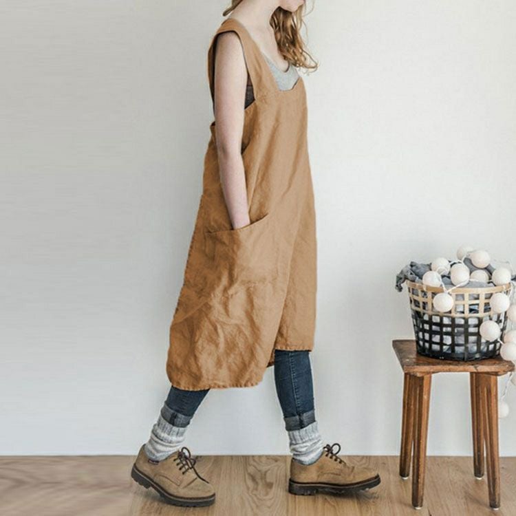 大きいサイズ レディース ポケット付きコットンエプロン　goldy-877