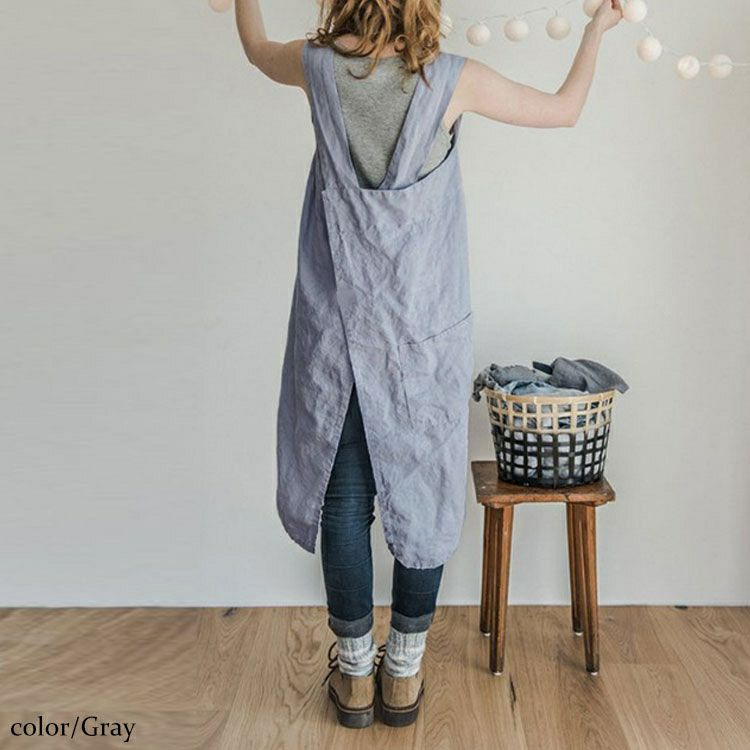 大きいサイズ レディース ポケット付きコットンエプロン　goldy-877