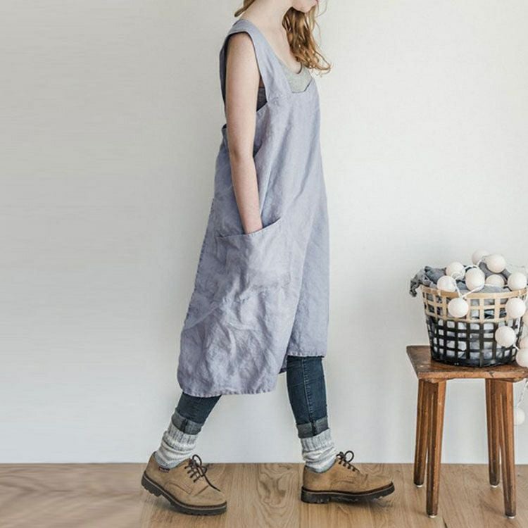 大きいサイズ レディース ポケット付きコットンエプロン　goldy-877