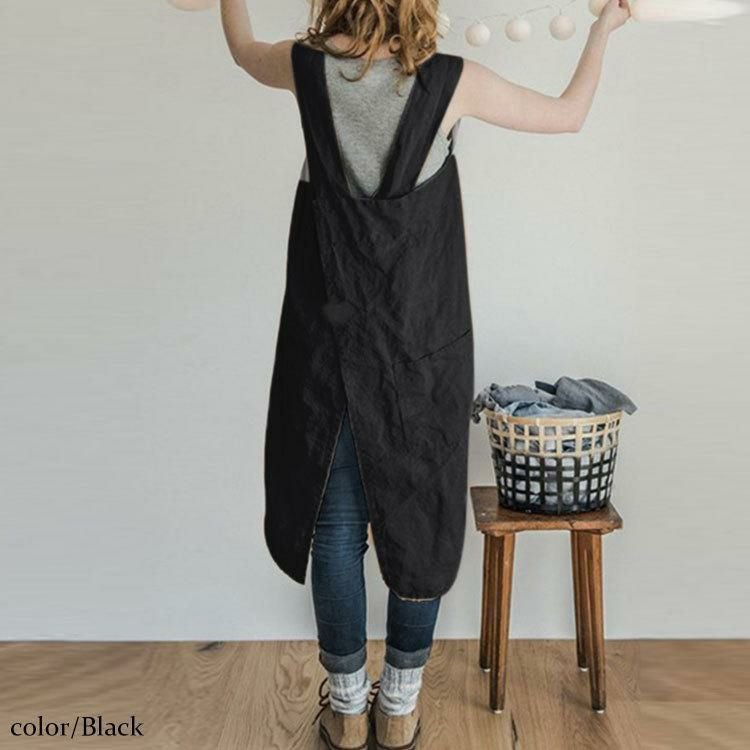 大きいサイズ レディース ポケット付きコットンエプロン　goldy-877 ブラック