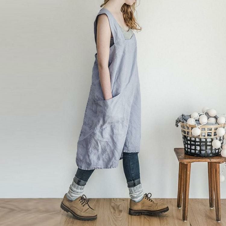 大きいサイズ レディース ポケット付きコットンエプロン　goldy-877 グレー