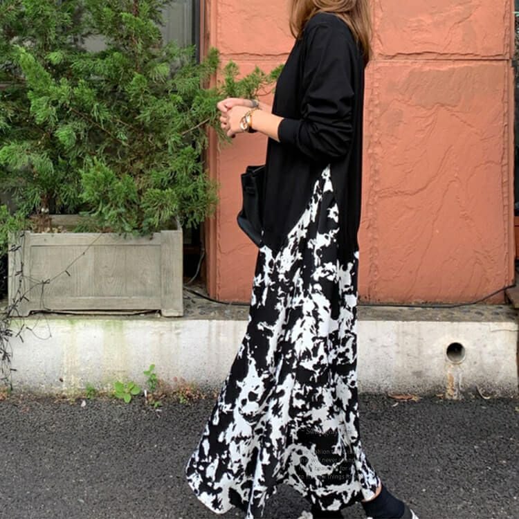 大きいサイズ レディース フェイクレイヤードフレアワンピース　goldy-876