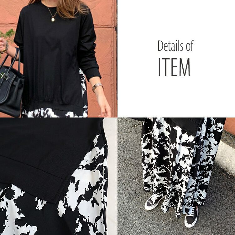 大きいサイズ レディース フェイクレイヤードフレアワンピース　goldy-876