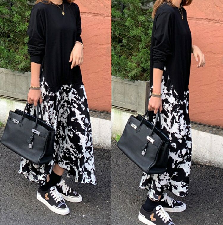 大きいサイズ レディース フェイクレイヤードフレアワンピース　goldy-876