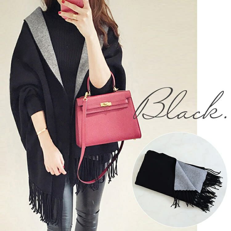 大きいサイズ レディース 袖付き着るニットストール　goldy-871