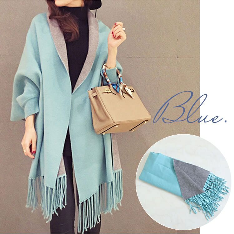 大きいサイズ レディース 袖付き着るニットストール　goldy-871