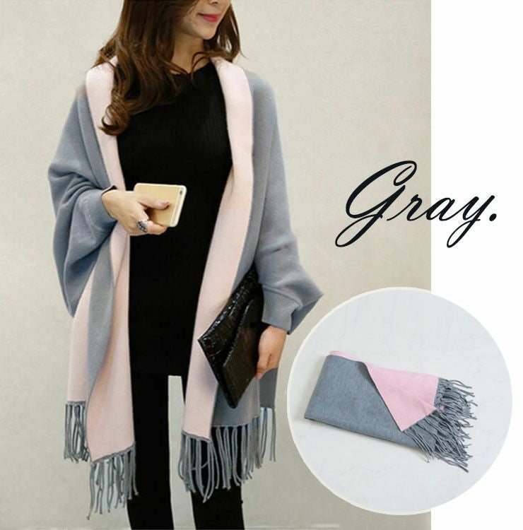 大きいサイズ レディース 袖付き着るニットストール　goldy-871