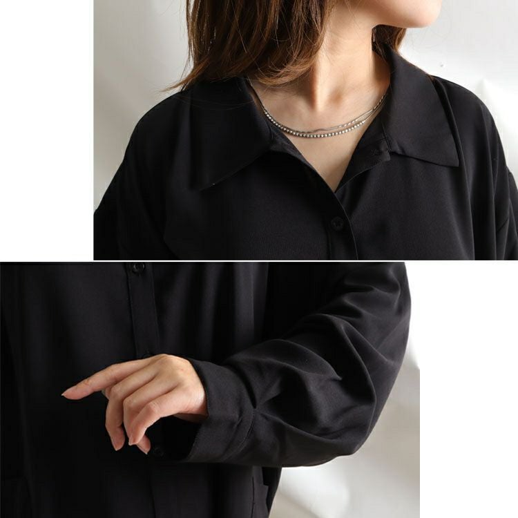 大きいサイズ レディース 麻調ツイルフィッシュテールシャツワンピース　bai-0095