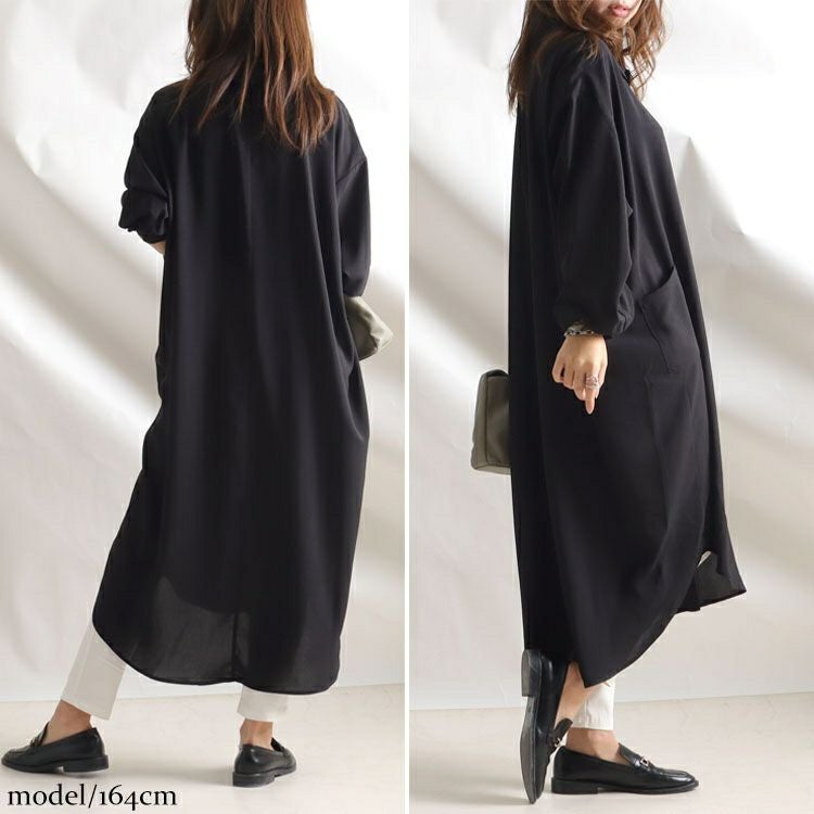 大きいサイズ レディース 麻調ツイルフィッシュテールシャツワンピース　bai-0095