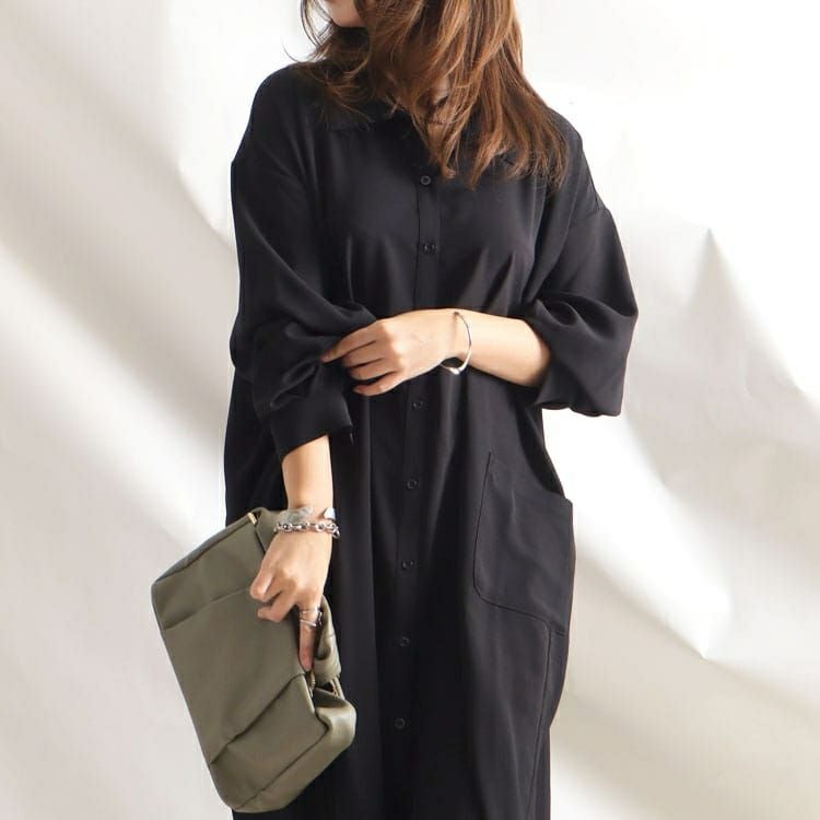 大きいサイズ レディース 麻調ツイルフィッシュテールシャツワンピース　bai-0095