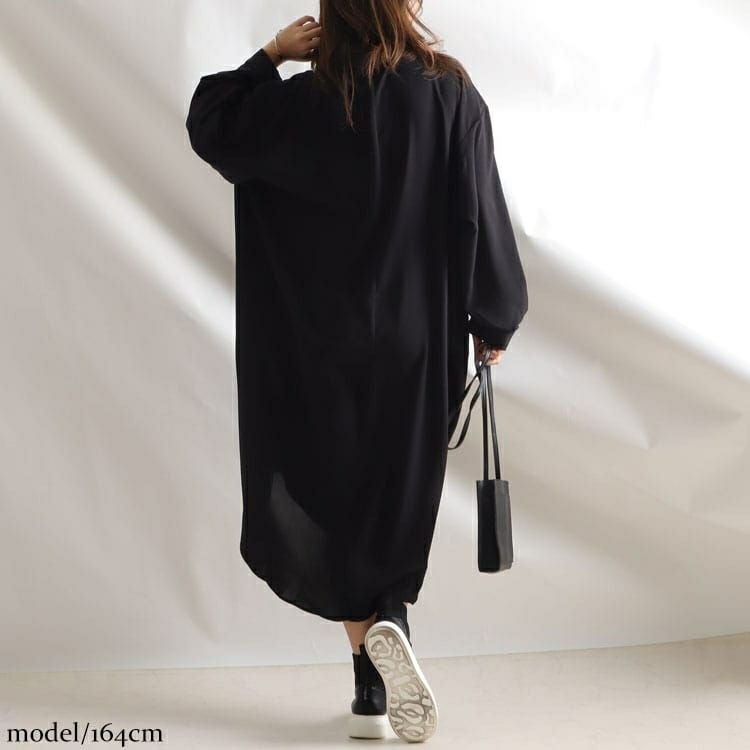 大きいサイズ レディース 麻調ツイルフィッシュテールシャツワンピース　bai-0095