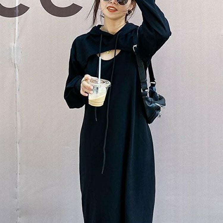 大きいサイズ レディース レイヤードパーカーワンピース　goldy-891