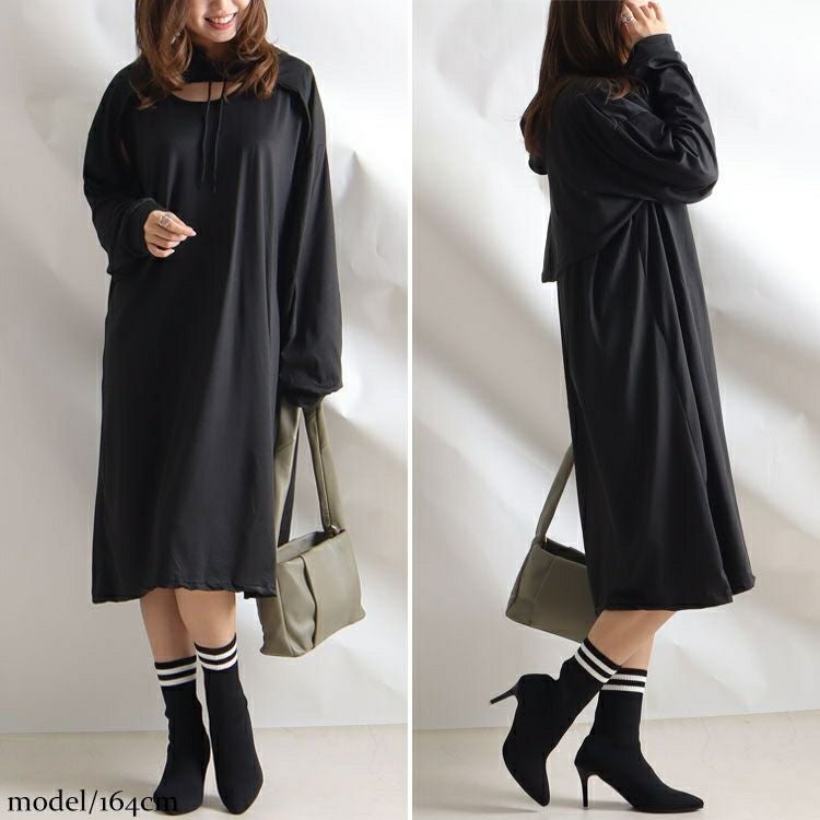 大きいサイズ レディース レイヤードパーカーワンピース　goldy-891