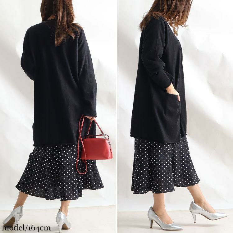 大きいサイズ レディース 綿100％ニットロングカーディガン　kt-22005 ブラック