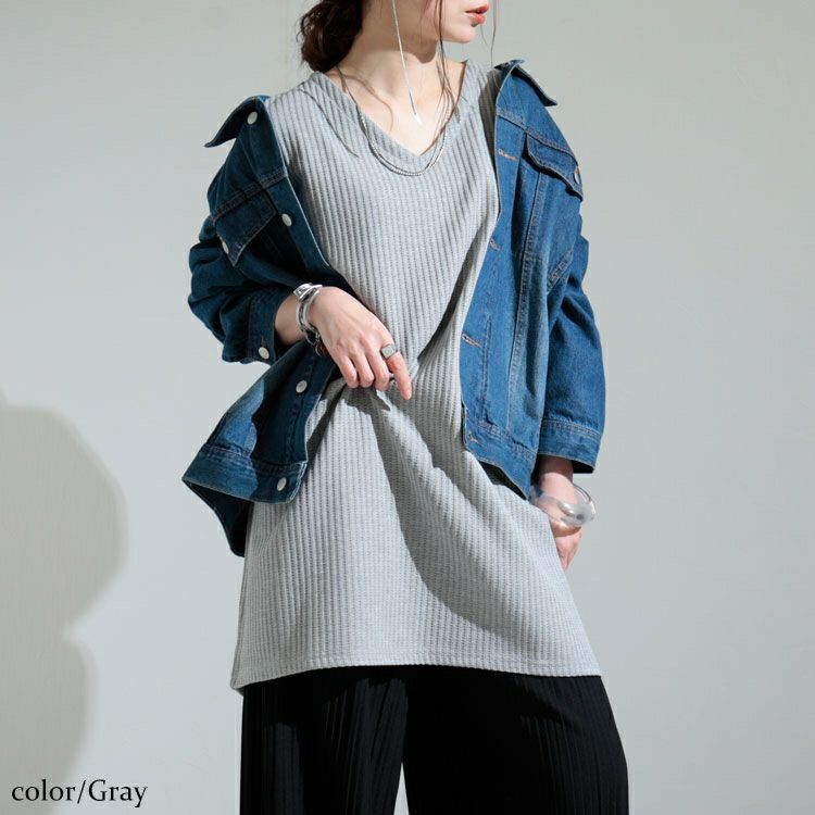 大きいサイズ レディース VネックドルマンUVワッフルカットソー　map-19